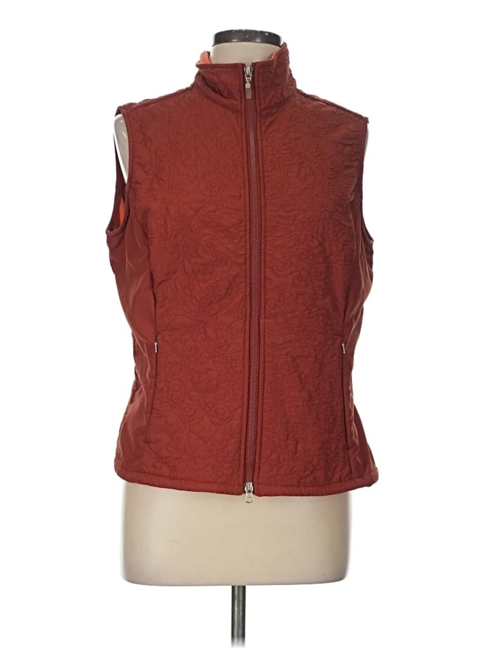 Lucy Quilted Sleeveless Zip Vest in Rust